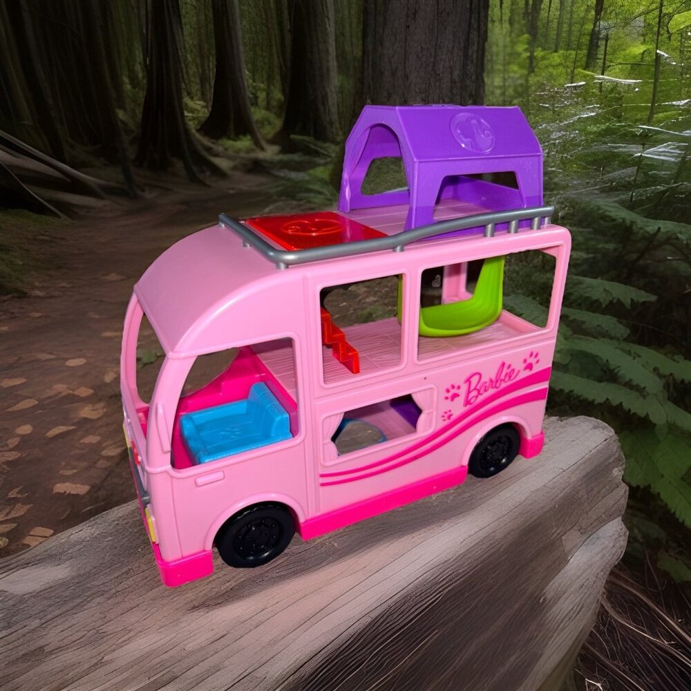 Barbie Pink Pet Camper Van With tent top & Swing 8” X 7” Just play 2021 Mattel